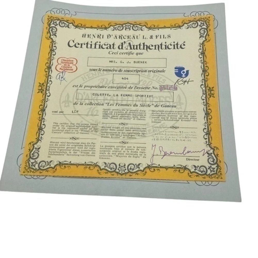 Vintage Limoges Collette The Sportsman of 1890 Includes Certificate